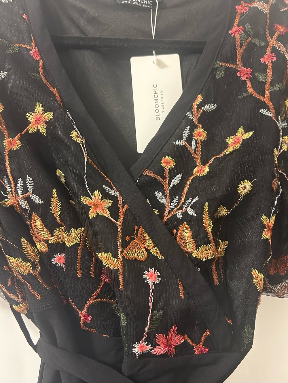 Black Embroidered Floral and Butterfly Dress - Picture 2 of 5